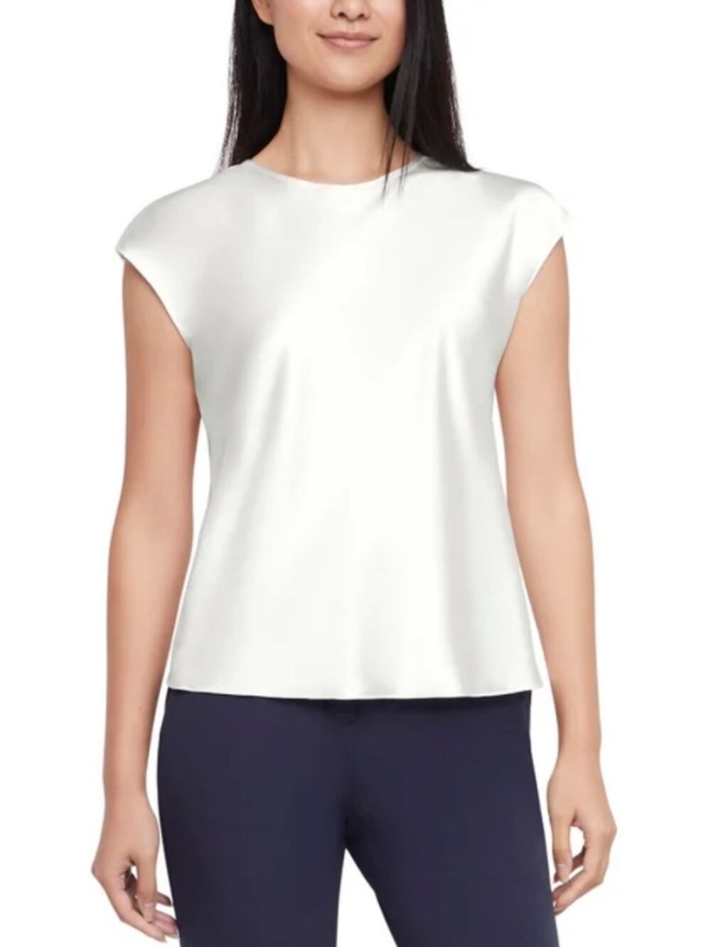 Women's Short Sleeve Satin Blouse, Ivory (Egret)